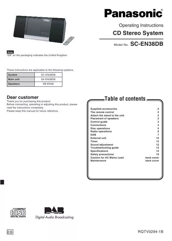 Mode d'emploi PANASONIC SC-EN38DB