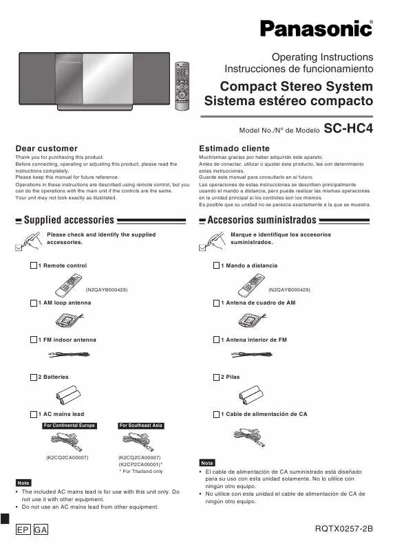 Mode d'emploi PANASONIC SC-HC4