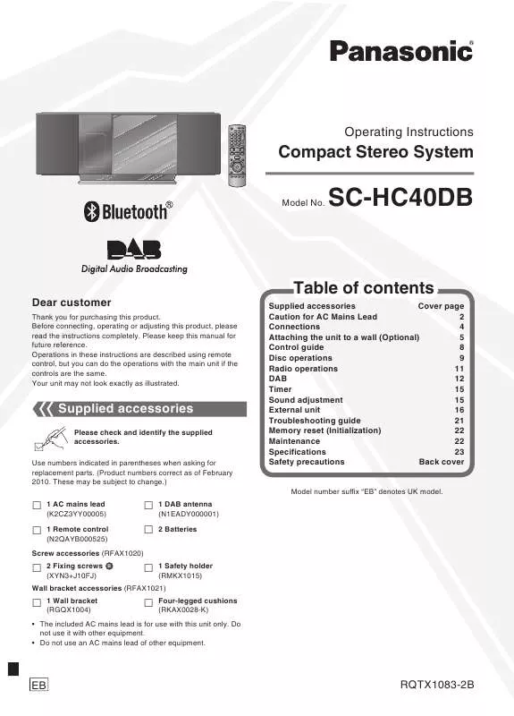 Mode d'emploi PANASONIC SCHC40DBEB