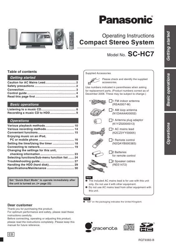 Mode d'emploi PANASONIC SC-HC7