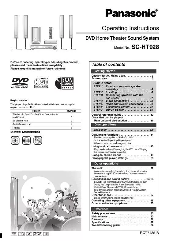 Mode d'emploi PANASONIC SC-HT928