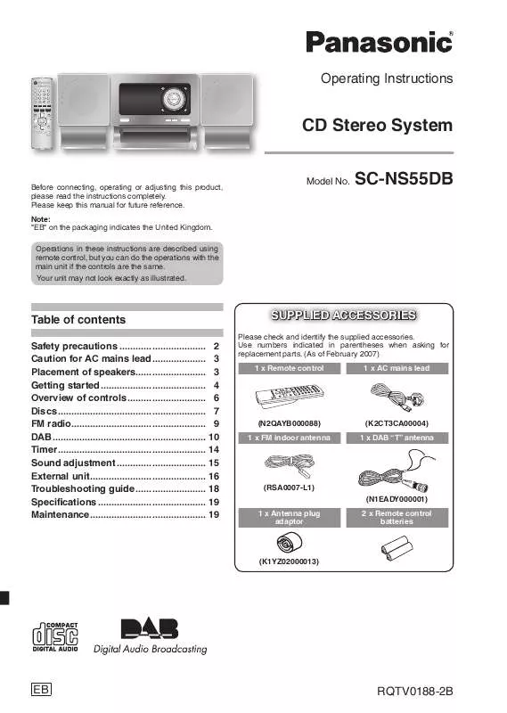 Mode d'emploi PANASONIC SC-NS55DB