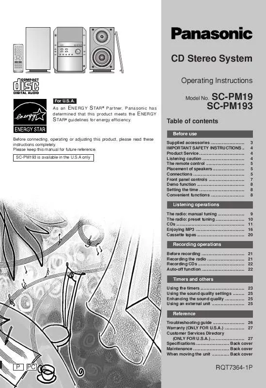 Mode d'emploi PANASONIC SC-PM193