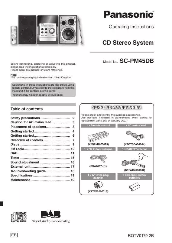 Mode d'emploi PANASONIC SC-PM45DB