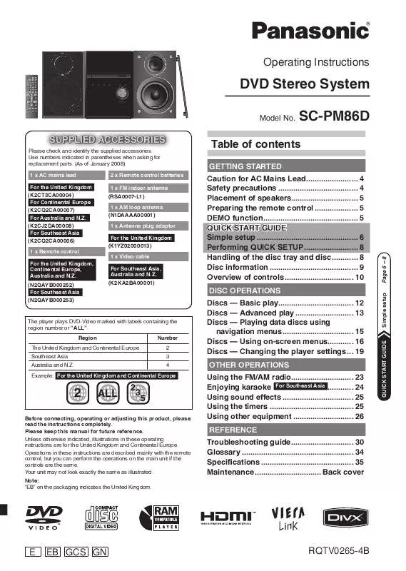 Mode d'emploi PANASONIC SC-PM86D