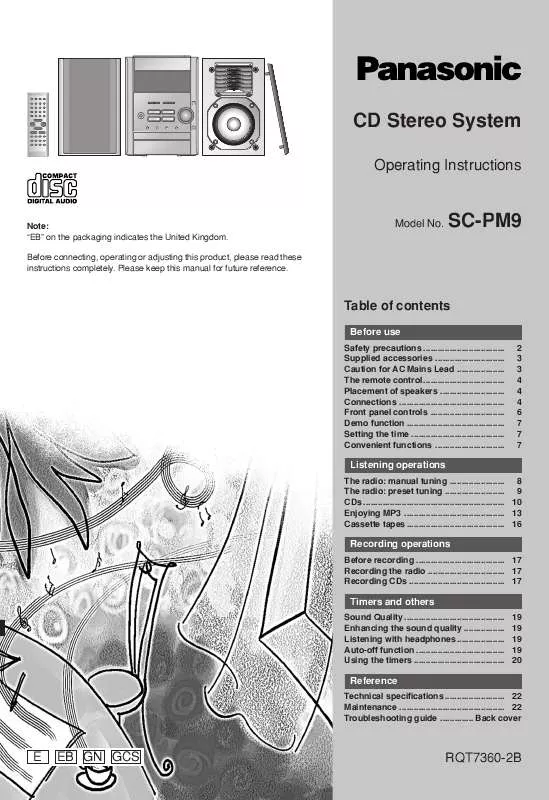 Mode d'emploi PANASONIC SC-PM9