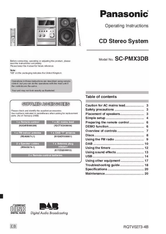 Mode d'emploi PANASONIC SC-PMX3DB