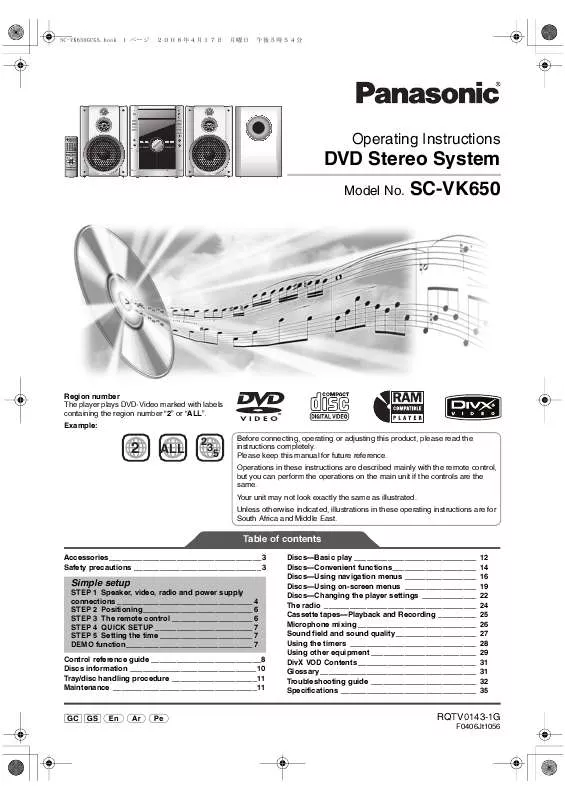 Mode d'emploi PANASONIC SC-VK650