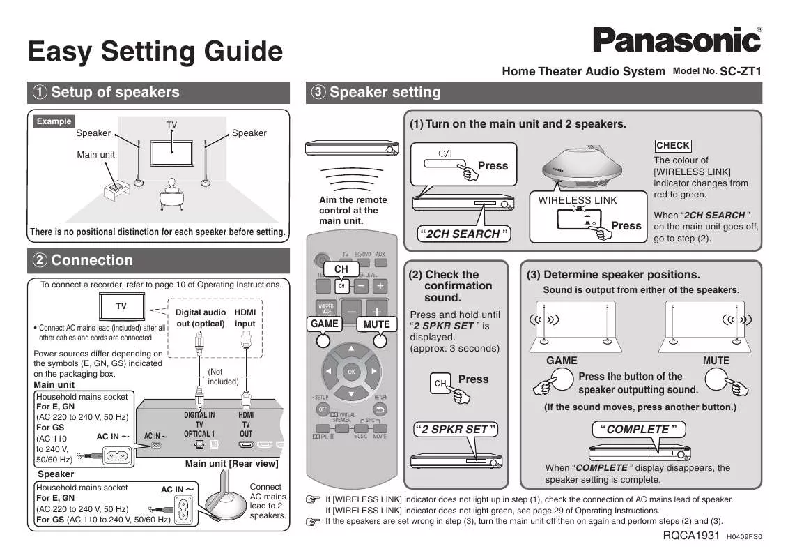 Mode d'emploi PANASONIC SC-ZT1