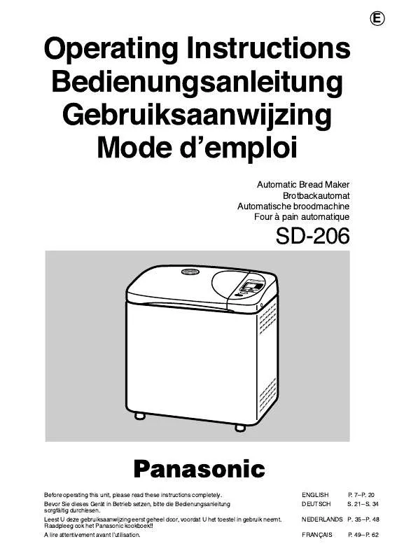 Mode d'emploi PANASONIC SD-206 UK