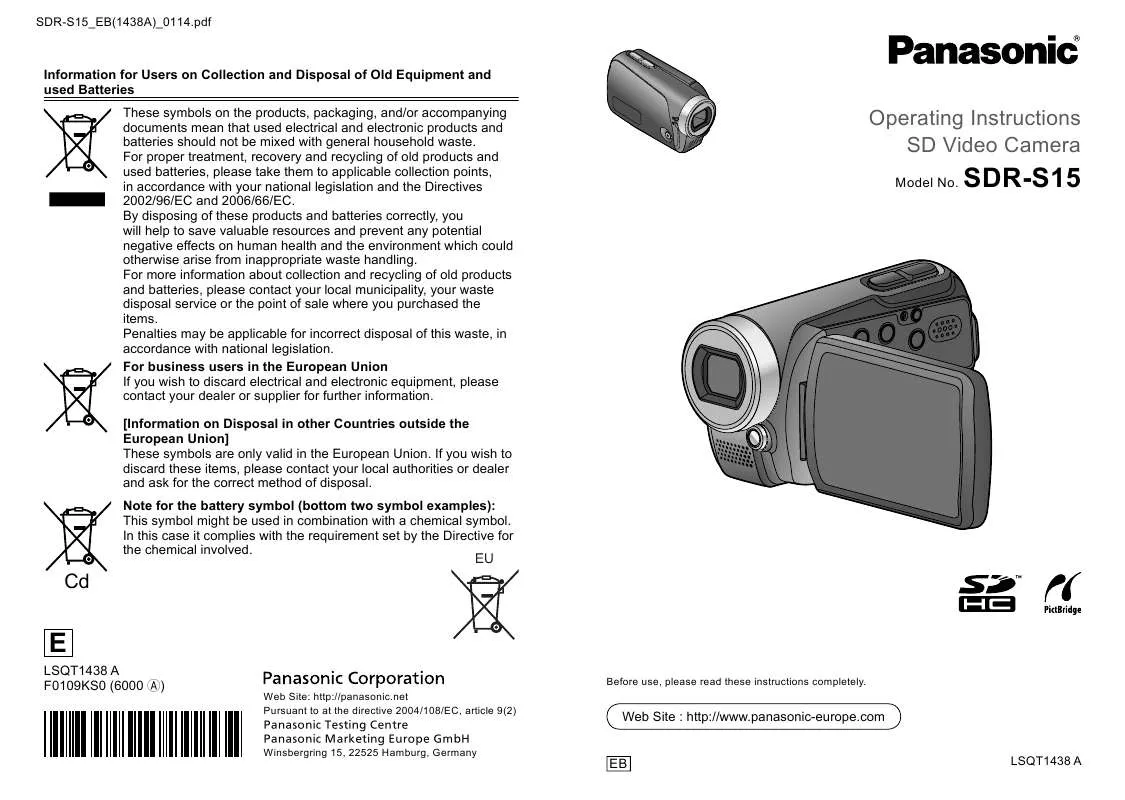 Mode d'emploi PANASONIC SD-RS15