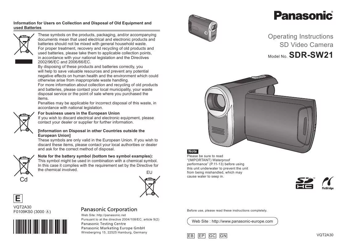 Mode d'emploi PANASONIC SD-RSW21