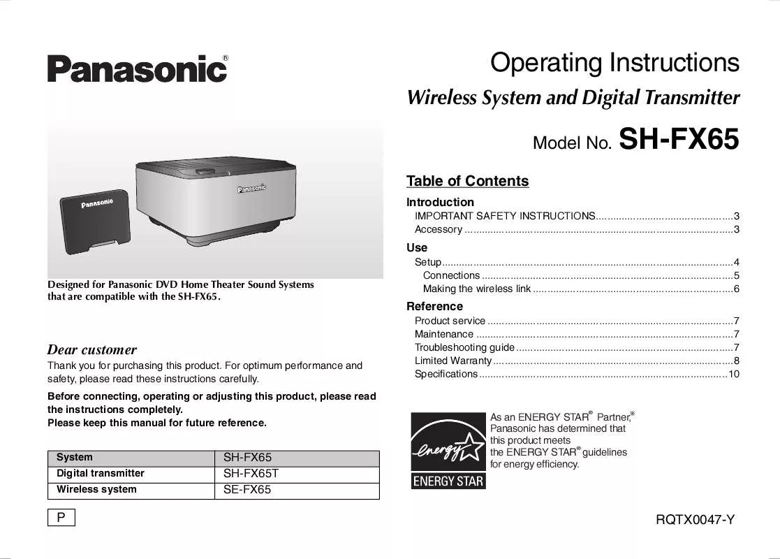 Mode d'emploi PANASONIC SH-FX65