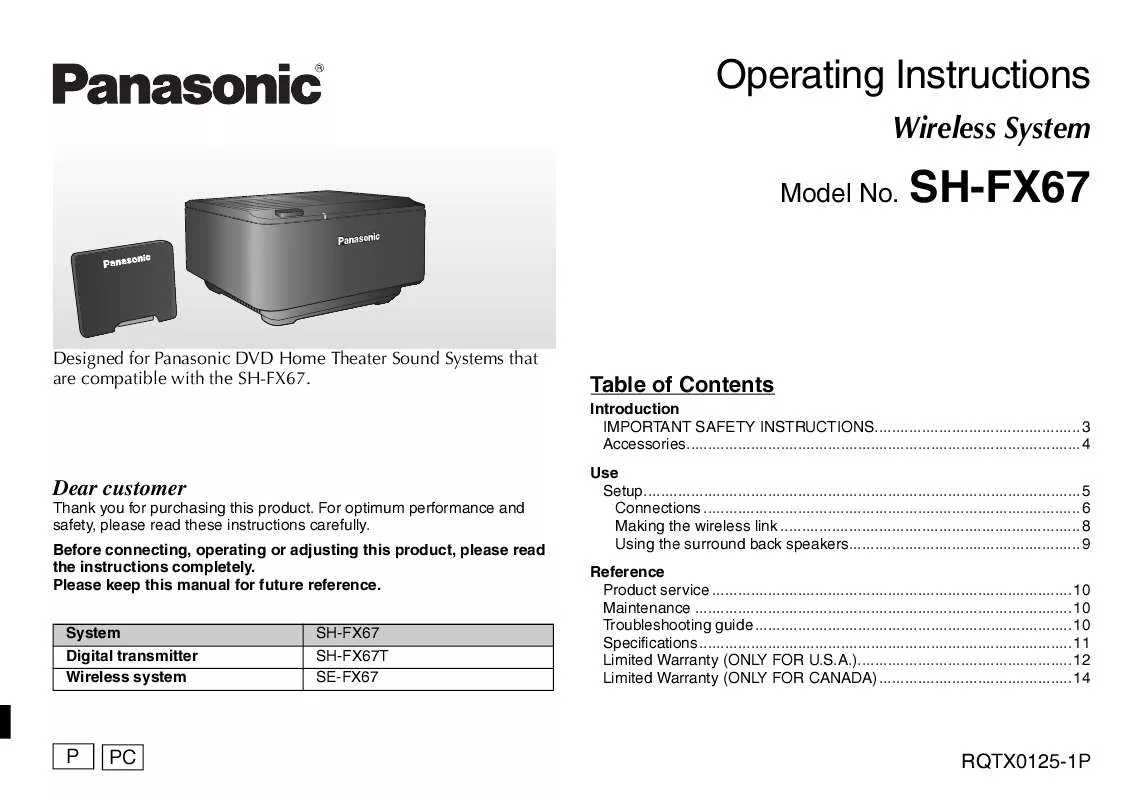 Mode d'emploi PANASONIC SH-FX67