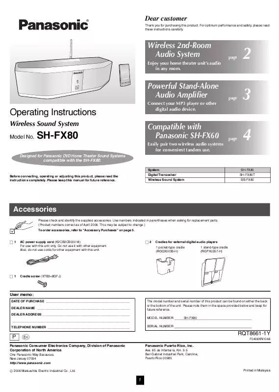 Mode d'emploi PANASONIC SH-FX80