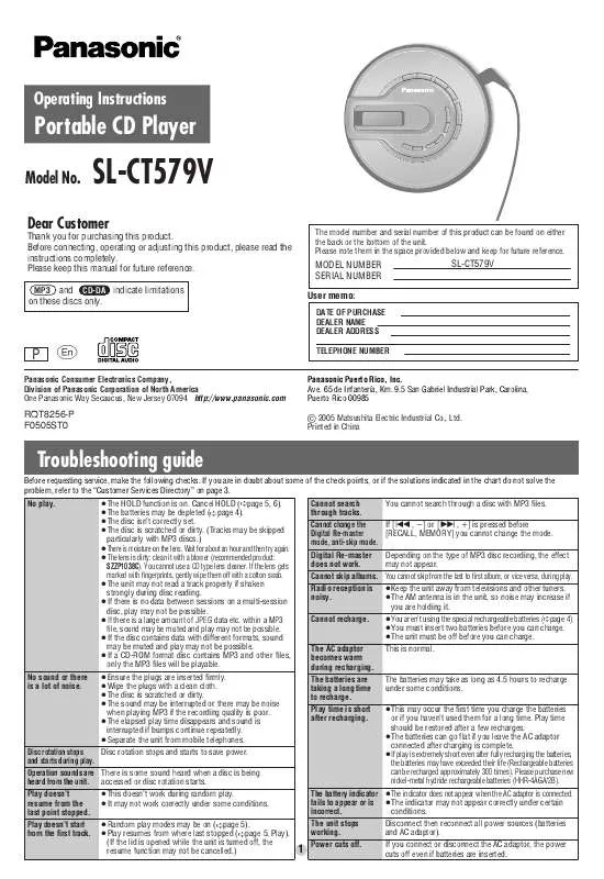 Mode d'emploi PANASONIC SL-CT579