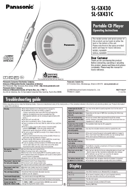 Mode d'emploi PANASONIC SL-SX431