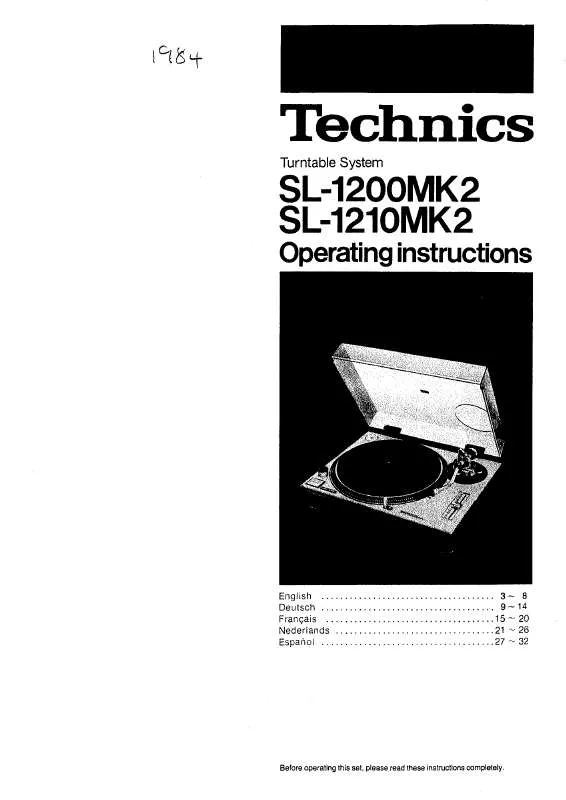 Mode d'emploi PANASONIC SL-1200MK2