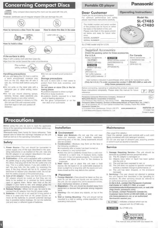 Mode d'emploi PANASONIC SL-CT485