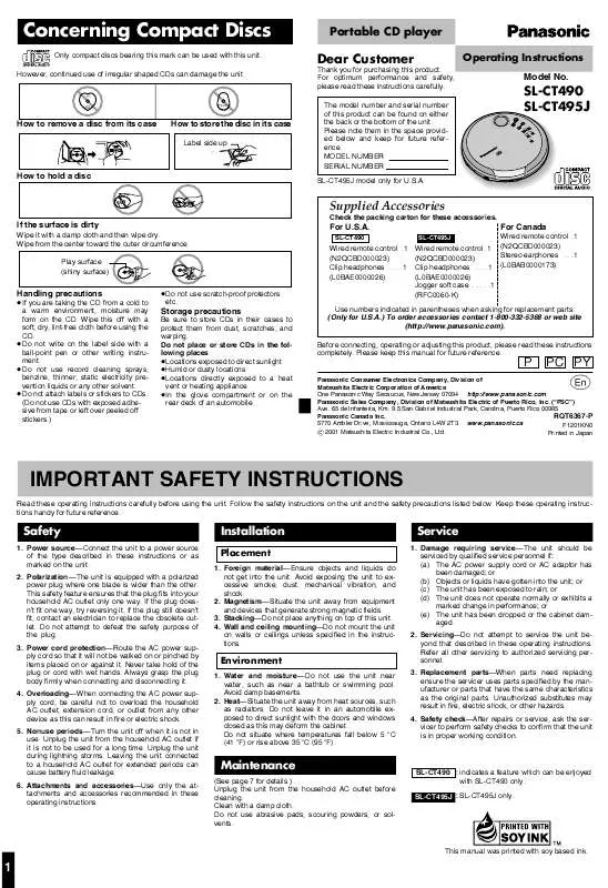 Mode d'emploi PANASONIC SL-CT495J