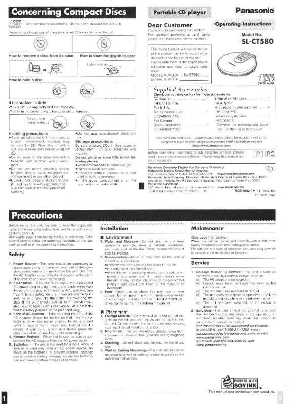 Mode d'emploi PANASONIC SL-CT580PS