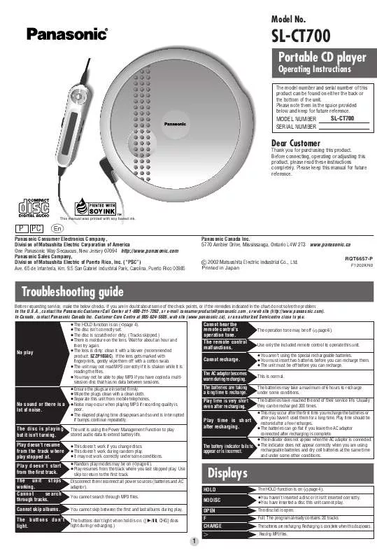 Mode d'emploi PANASONIC SL-CT700