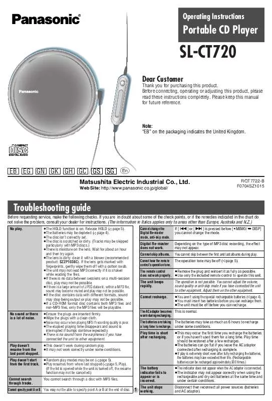 Mode d'emploi PANASONIC SL-CT720