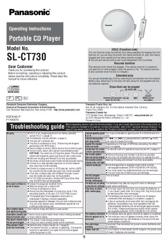 Mode d'emploi PANASONIC SL-CT730