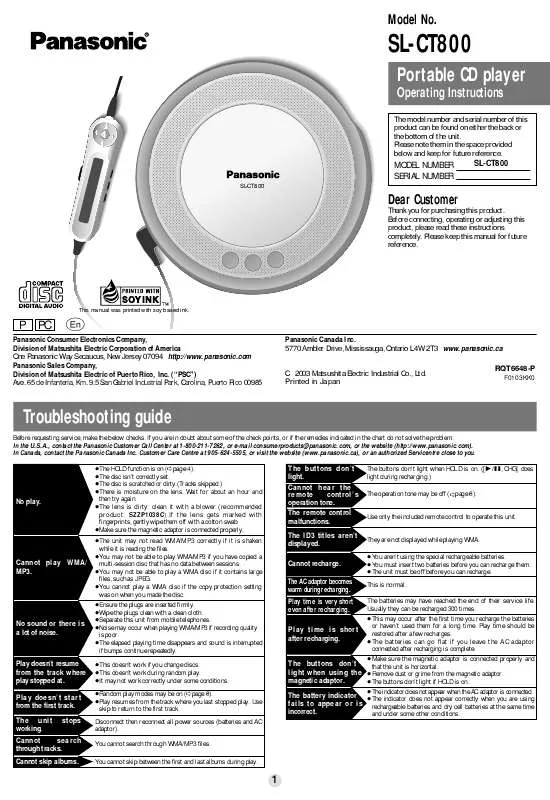 Mode d'emploi PANASONIC SL-CT800