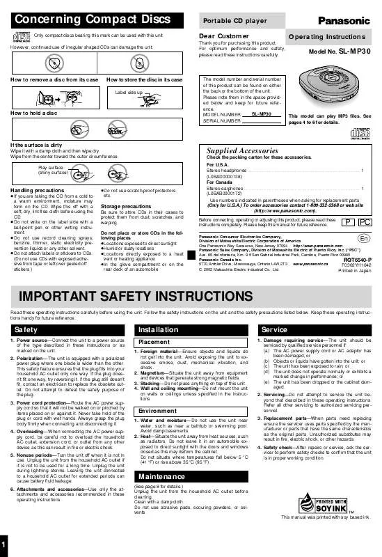 Mode d'emploi PANASONIC SL-MP30