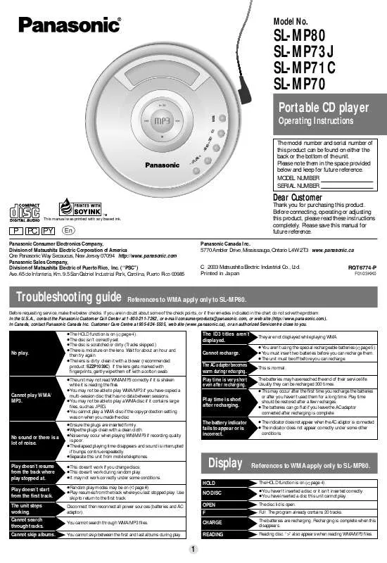 Mode d'emploi PANASONIC SL-MP70