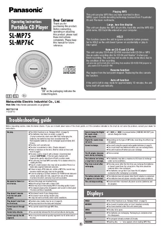 Mode d'emploi PANASONIC SL-MP75