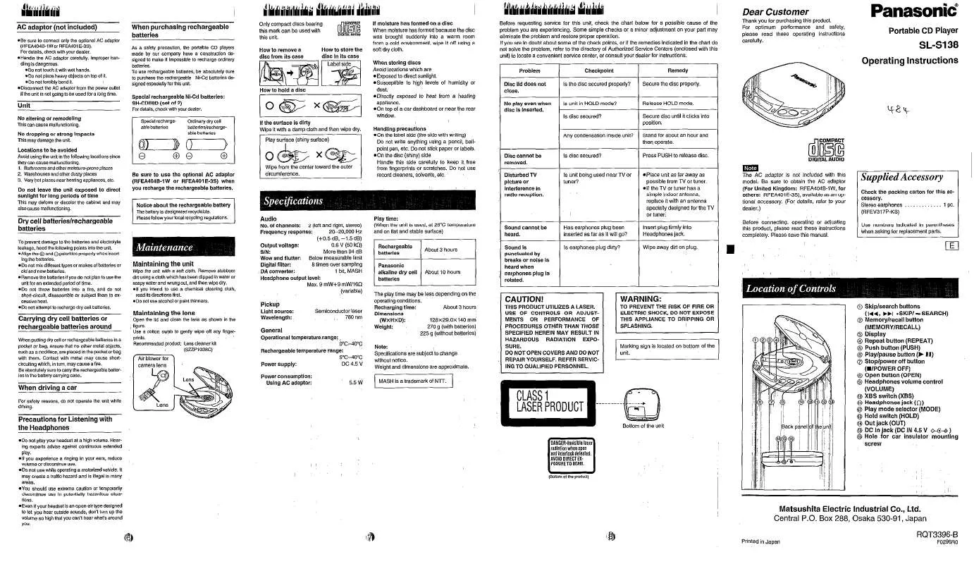 Mode d'emploi PANASONIC SL-S138