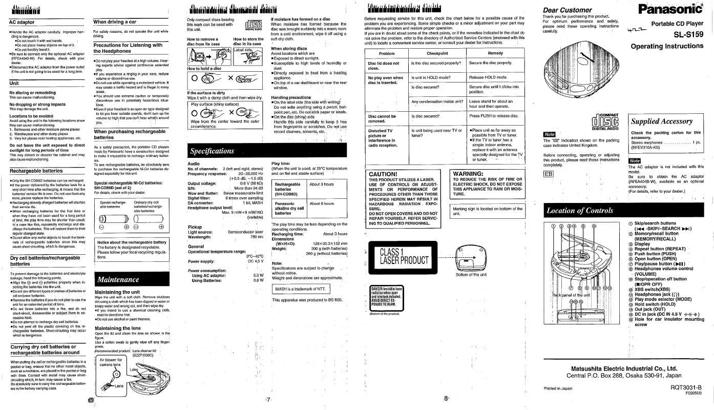 Mode d'emploi PANASONIC SL-S159