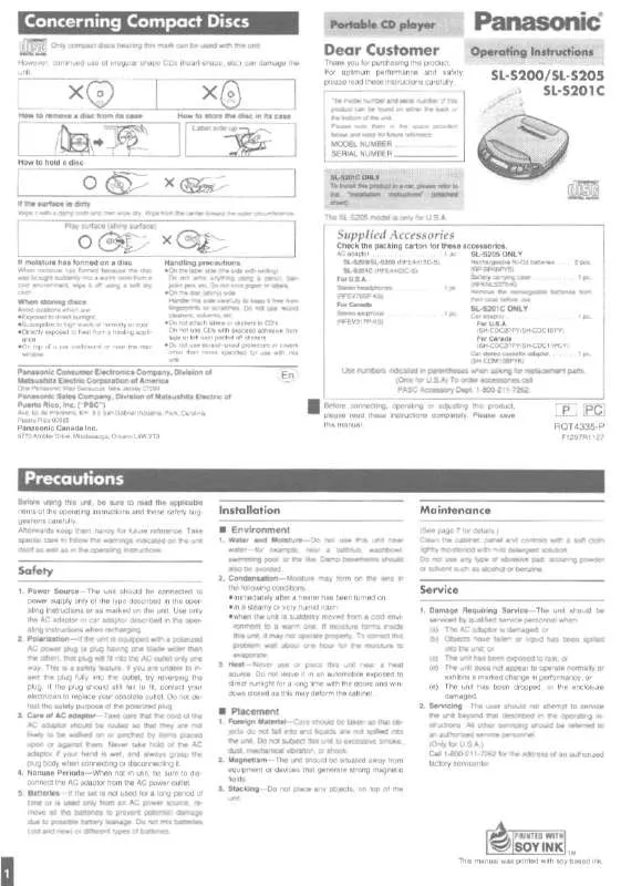 Mode d'emploi PANASONIC SL-S201C