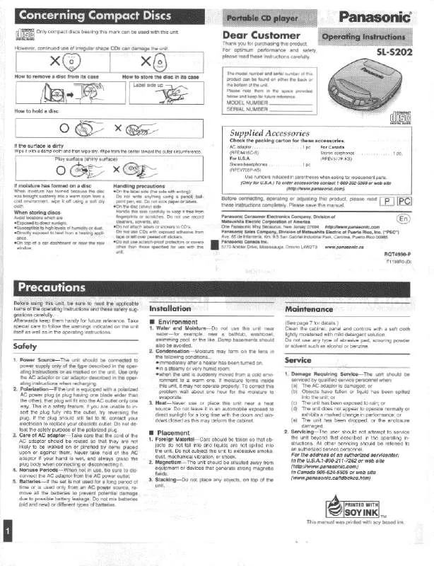 Mode d'emploi PANASONIC SL-S202