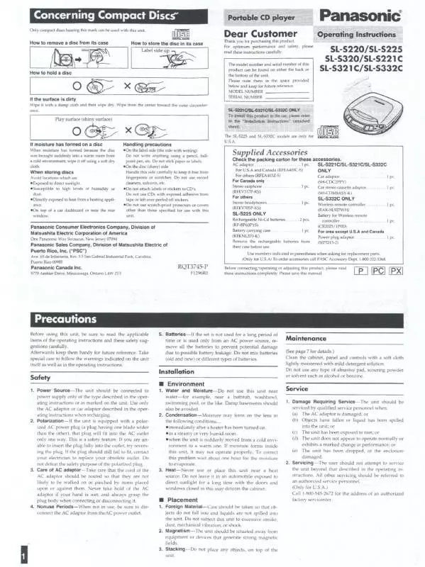 Mode d'emploi PANASONIC SL-S220