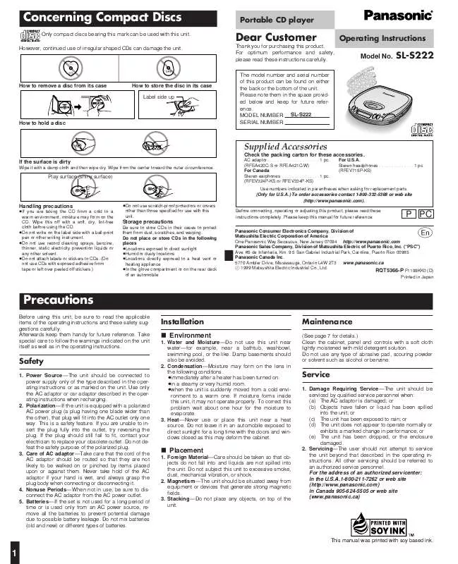 Mode d'emploi PANASONIC SL-S222