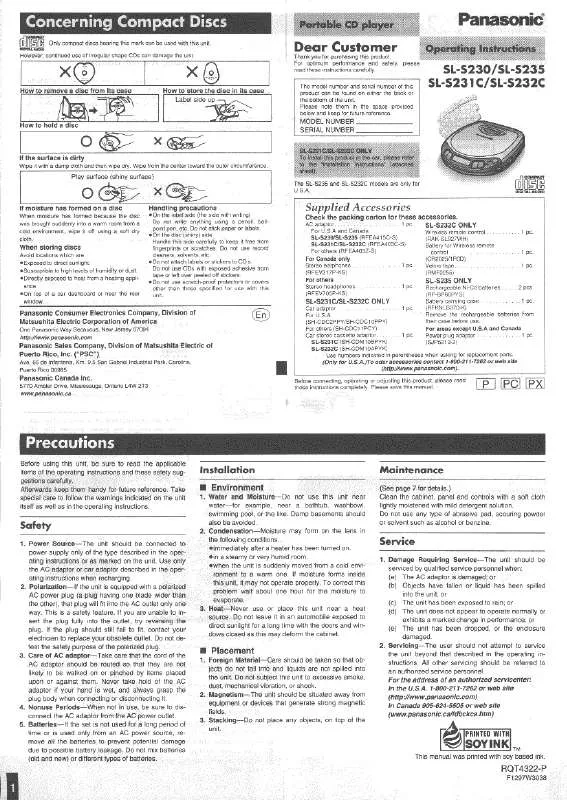 Mode d'emploi PANASONIC SL-S232C