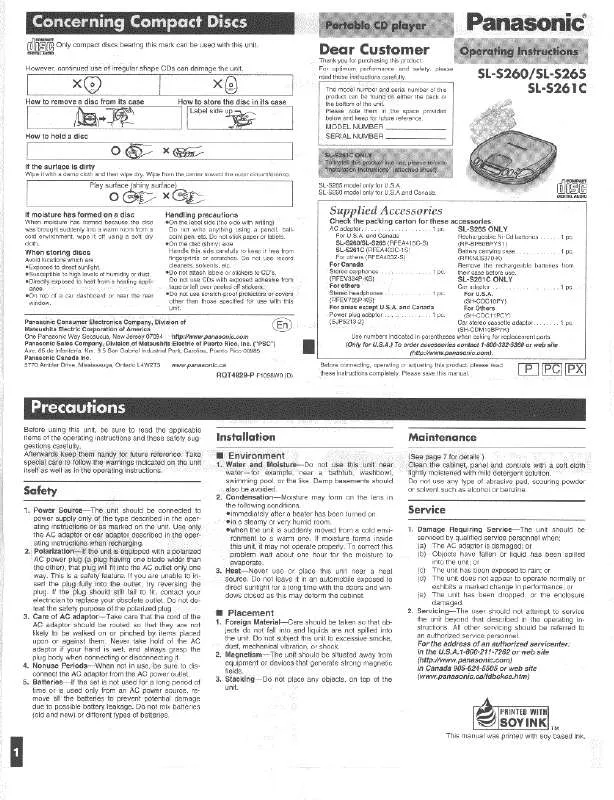 Mode d'emploi PANASONIC SL-S260