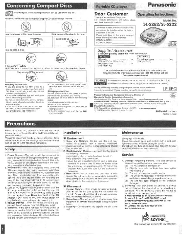 Mode d'emploi PANASONIC SL-S262