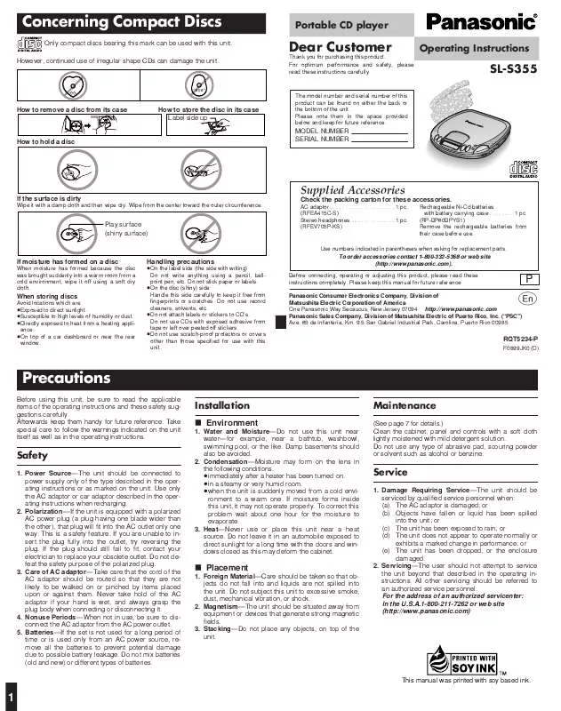 Mode d'emploi PANASONIC SL-S355