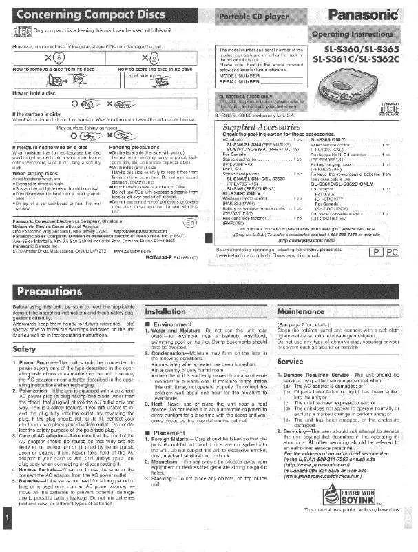 Mode d'emploi PANASONIC SL-S360