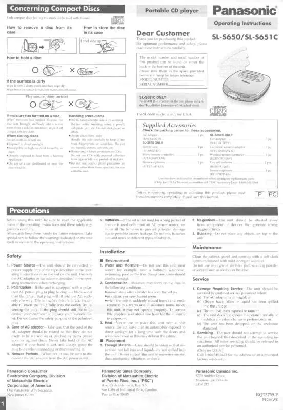 Mode d'emploi PANASONIC SL-S651C