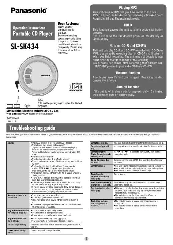 Mode d'emploi PANASONIC SL-SK434