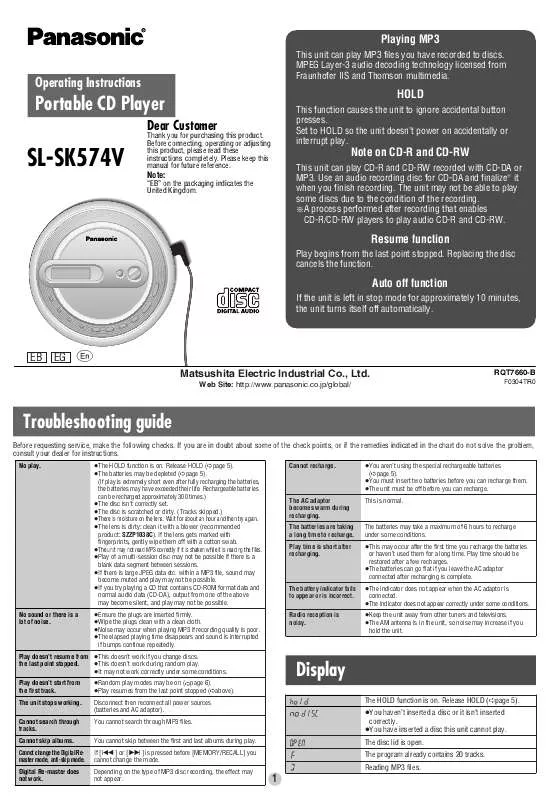 Mode d'emploi PANASONIC SL-SK574V