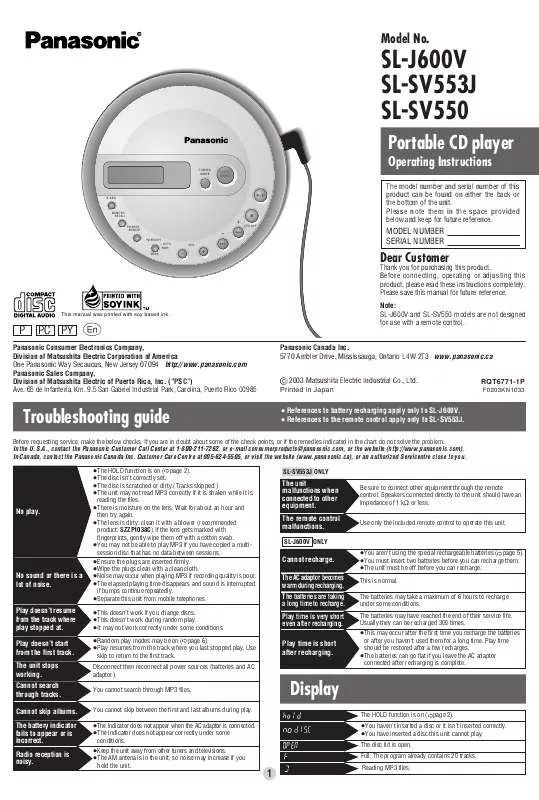 Mode d'emploi PANASONIC SL-SV550