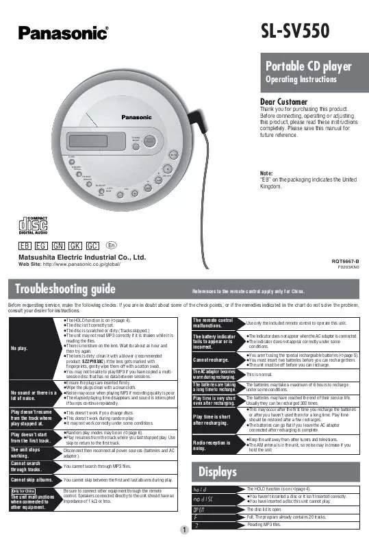 Mode d'emploi PANASONIC SL-SV550EB