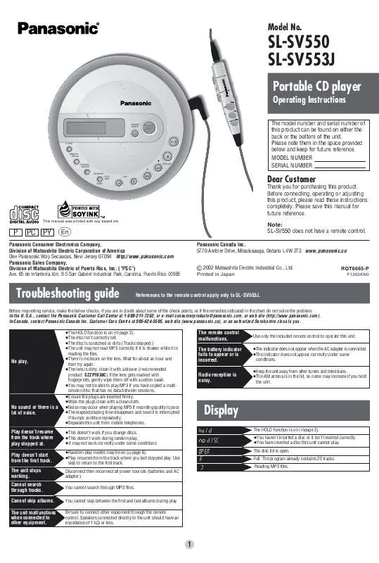 Mode d'emploi PANASONIC SL-SV550P