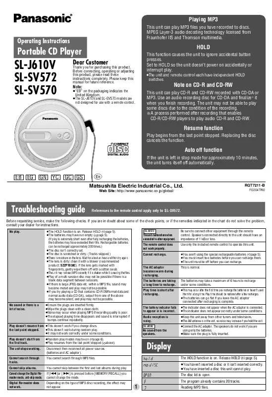 Mode d'emploi PANASONIC SL-SV572